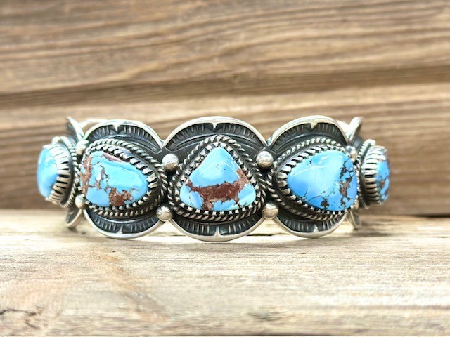 B15- Navajo Handmade Golden Hills Turquoise Bracelet 