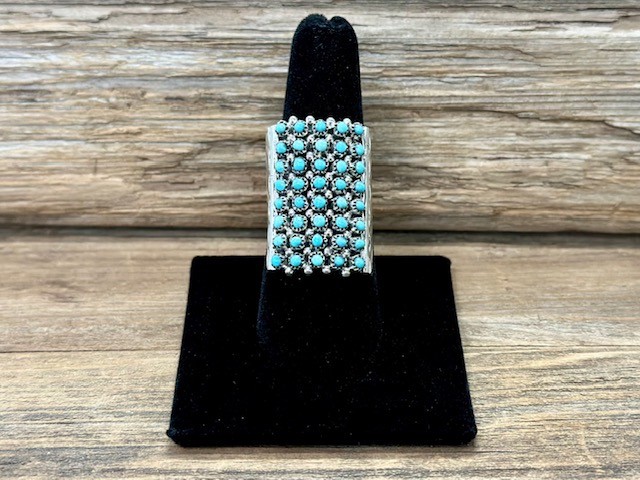 R28- Zuni Petit Point 8 Row Turquoise Ring