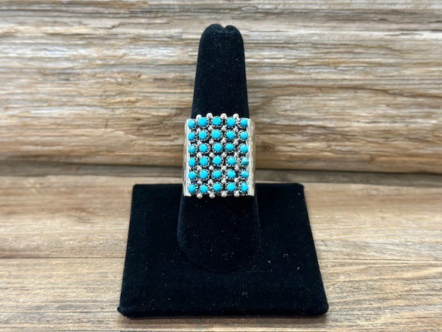 R29-  Zuni Petit Point 6 Row Turquoise Ring