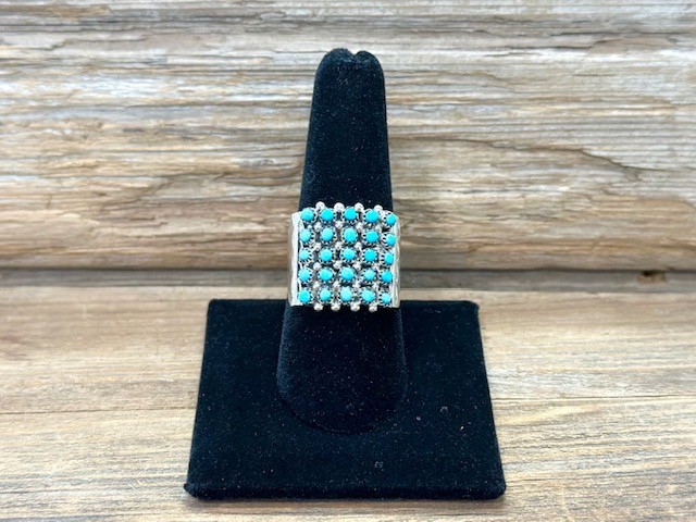 R30-  Zuni Petit Point 5 Row Turquoise Ring