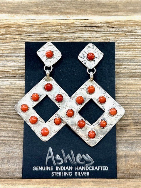 ERN120- Navajo Coral Earrings By Monroe & Lillie Ashley