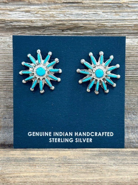 ERN123- Zuni Needle Point Turquoise Earrings 