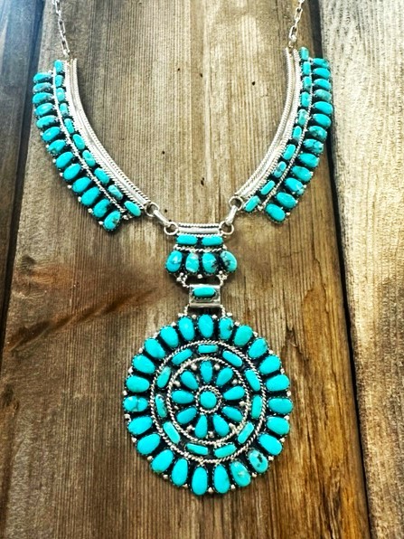 NN3- Navajo Turquoise Cluster Necklace 