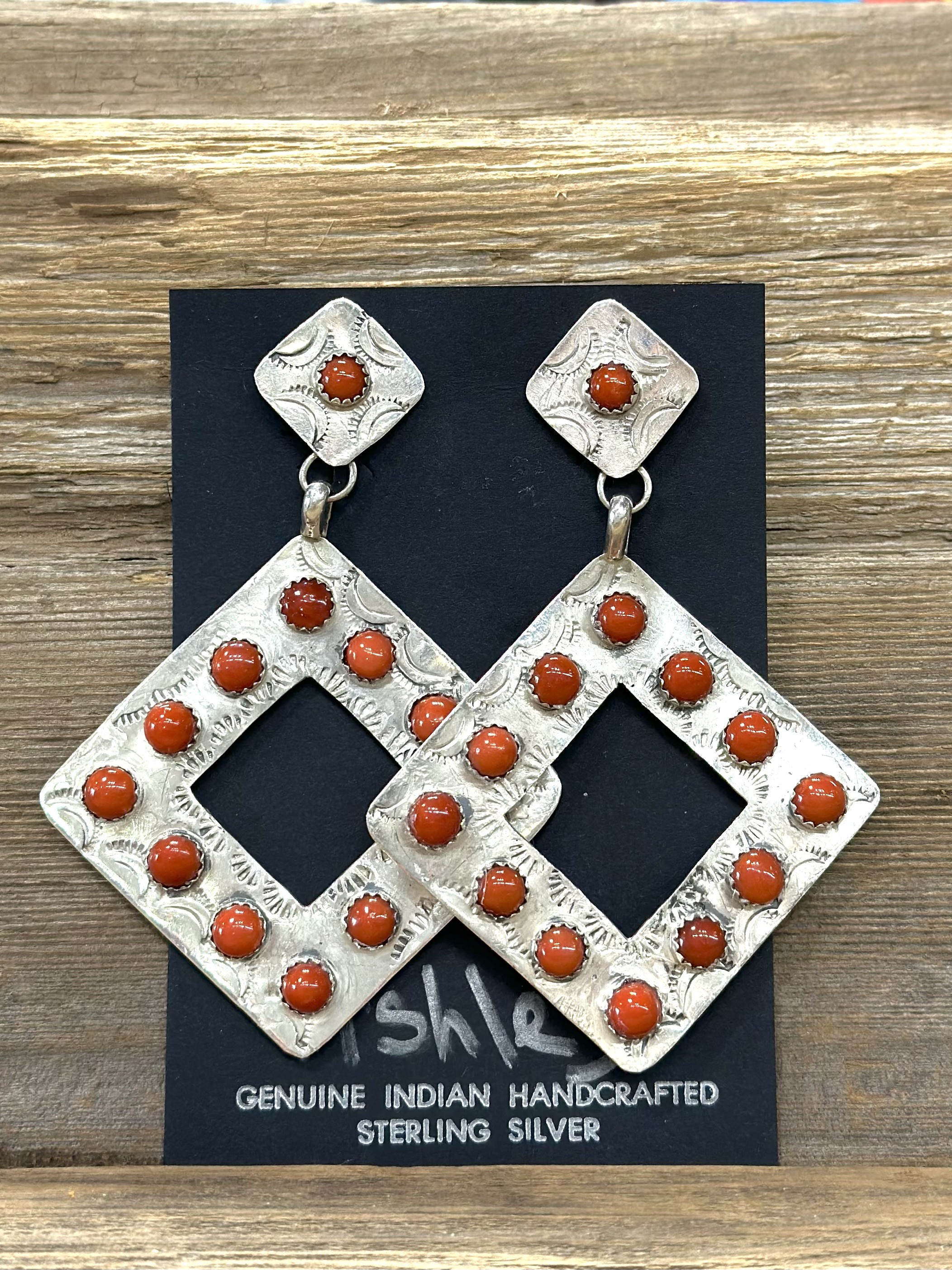 ERN122- Navajo Coral Earrings By Monroe & Lillie Ashley